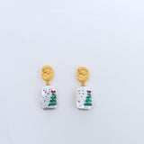 Monet Style Christmas Tree Solid S925 Silver Natural Pearl Earrings， Hand-painted Pearls