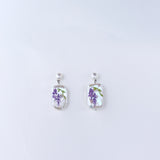 Monet Style Wisteria S925 Silver Natural Pearl Earrings，Hand-painted Pearls