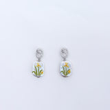 Monet Style Iris Solid S925 Silver Natural Pearl Earrings， Hand-painted Pearls